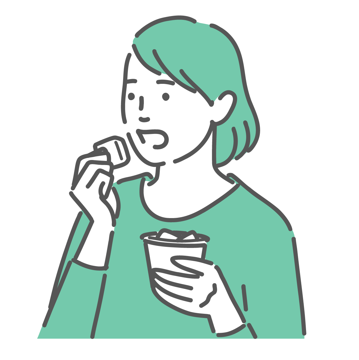 女性が氷を食べているイラスト（貧血の症状である氷食症）。