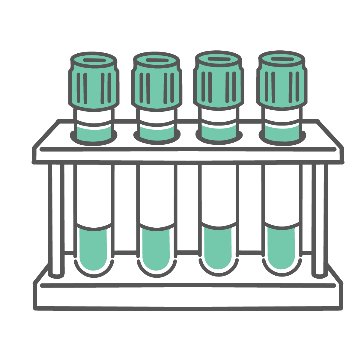試験管立てに並んだ4本の血液検査用採血管（スピッツ）のイラスト