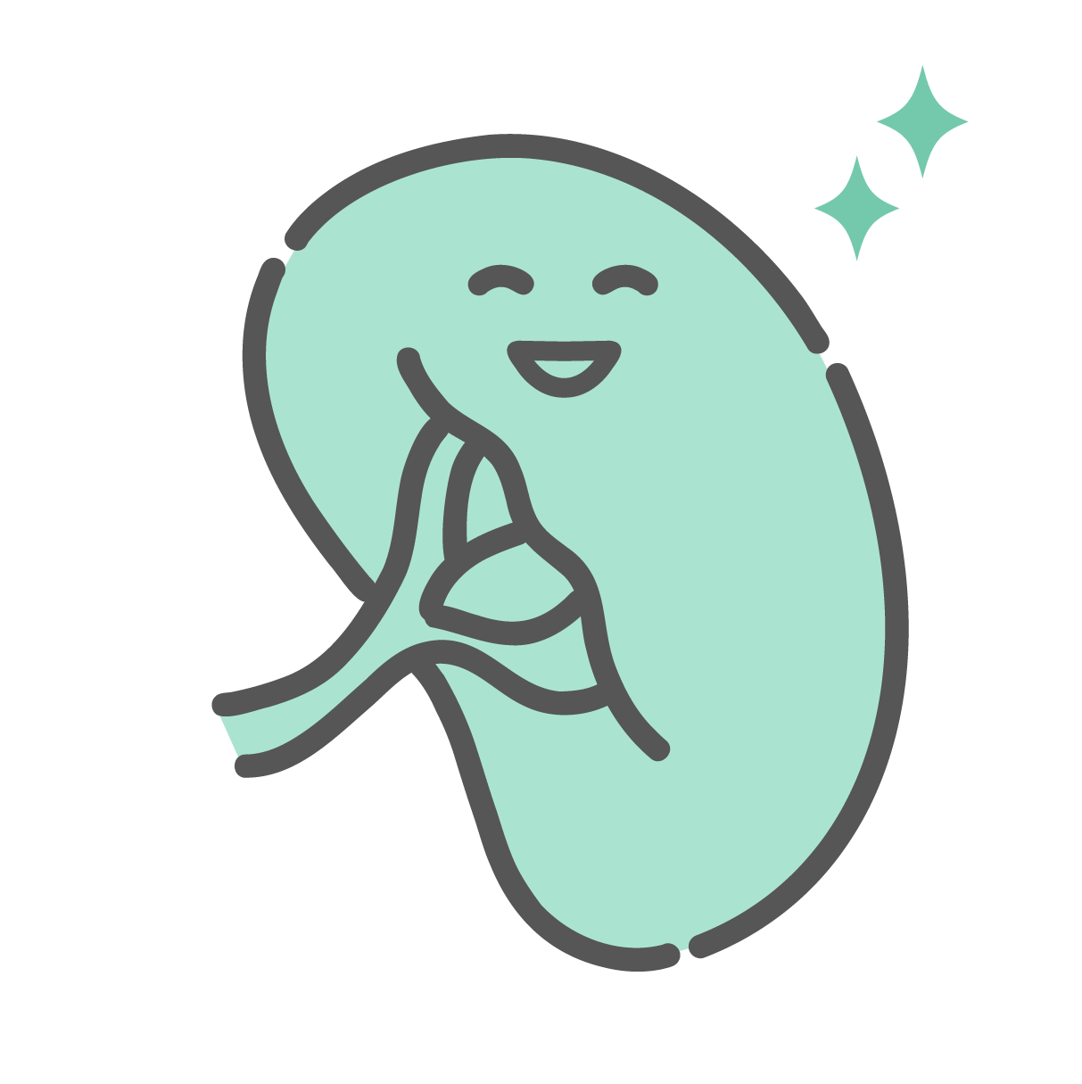 笑顔で元気な健康な脾臓のキャラクターイラスト（免疫・血液ろ過）