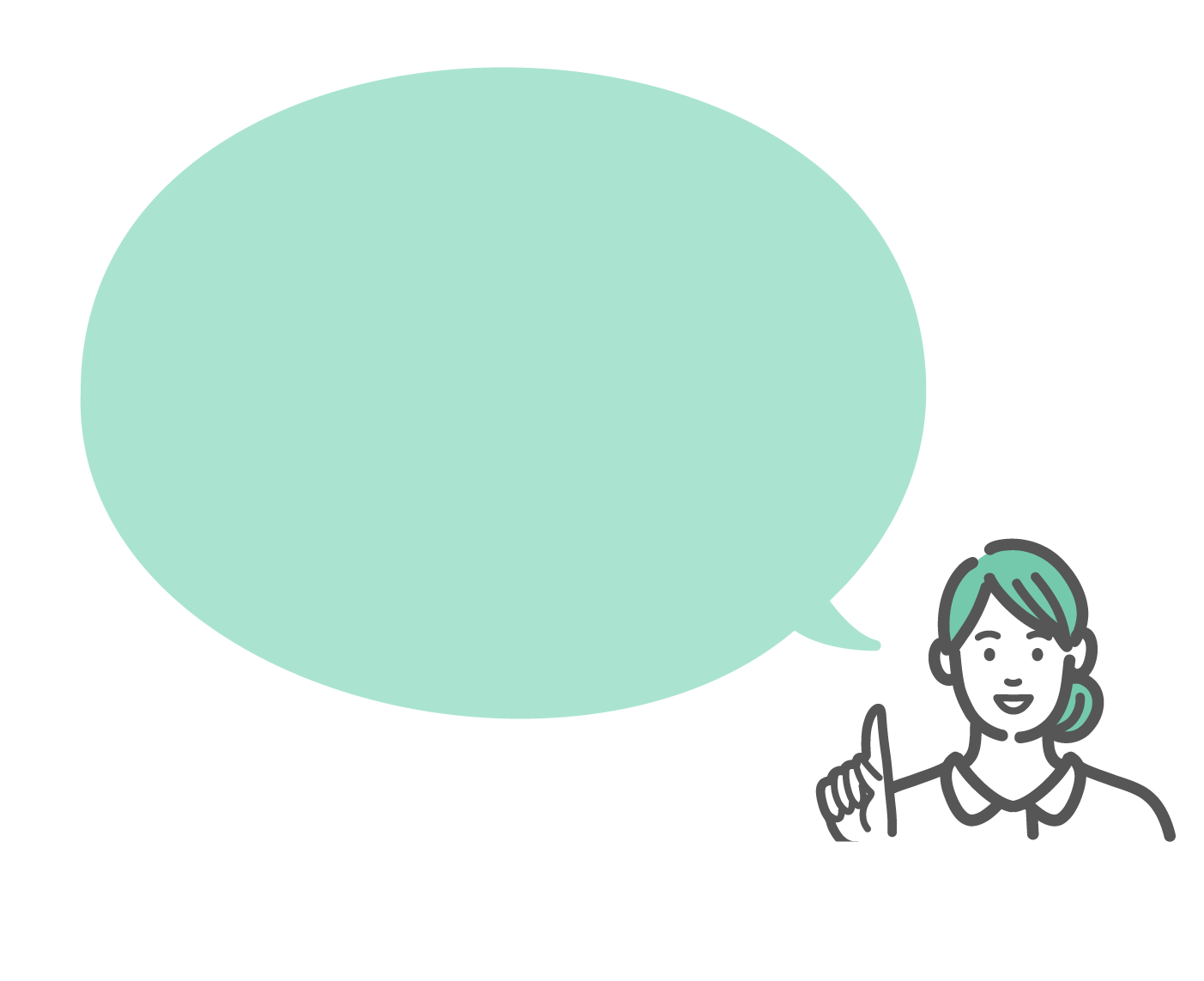 空の大きな吹き出しとともに、人差し指を立てて注意やポイントを促す笑顔の看護師の無料イラスト。重要な情報の強調に。