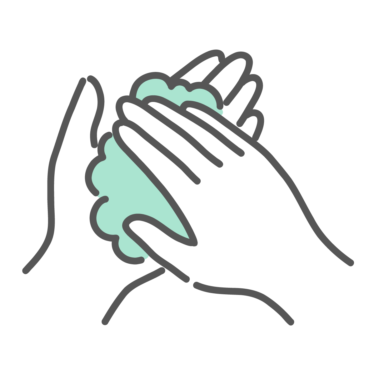 石鹸で両手のひらを擦り合わせ、泡を立てている手洗いの動作イラスト。