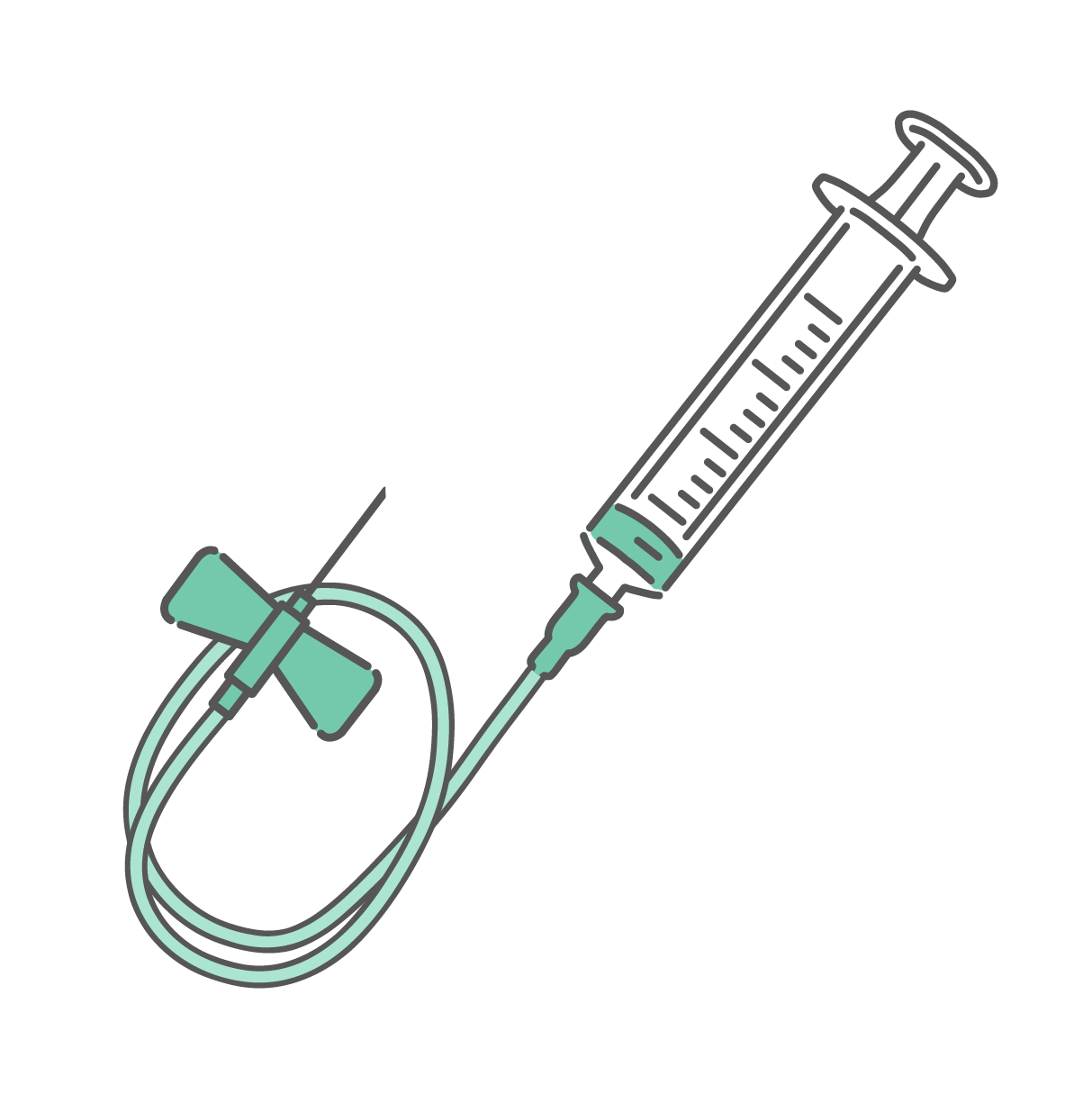 翼状針（トンボ針）と注射器のイラスト（点滴・採血器具）