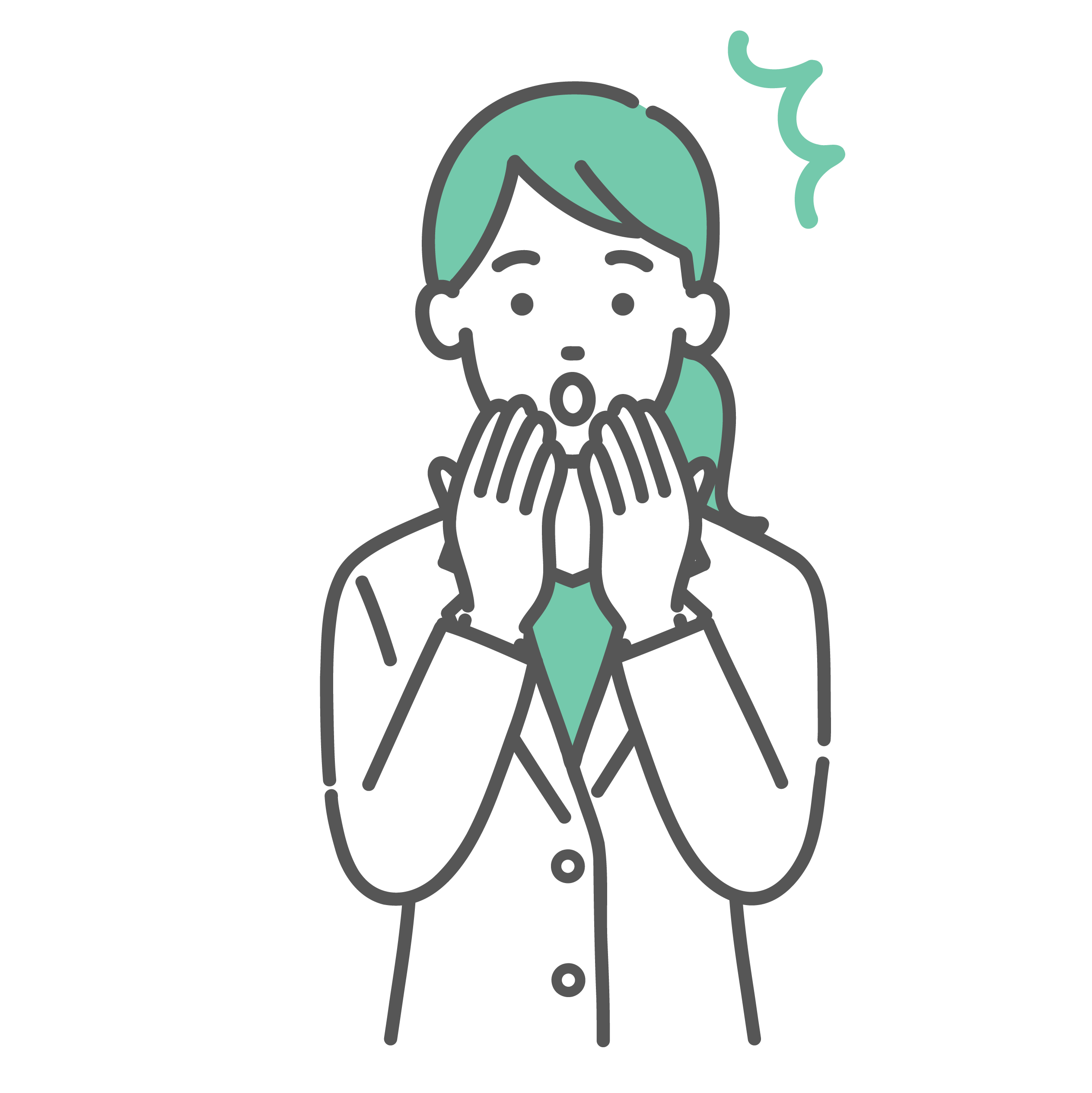 両手を口元に当てて「あっ！」と驚いている女性医師・薬剤師。目を見開いてショックを受けているような表情。白衣着用。