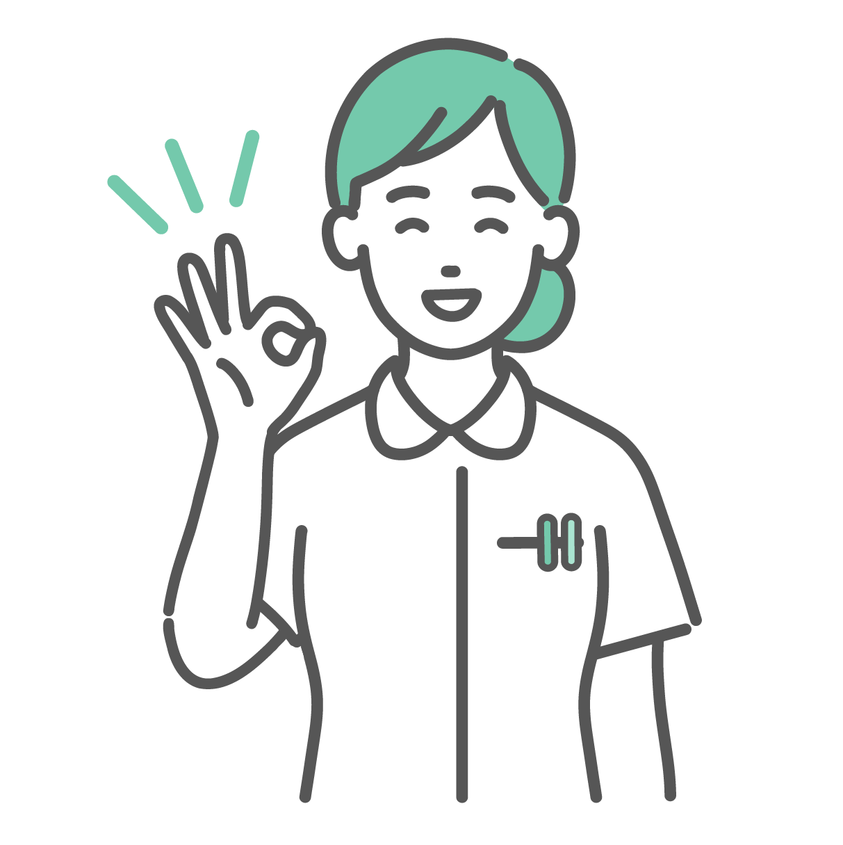 右手の指で丸を作り、OKサインを出している笑顔の女性看護師。「大丈夫です」「問題ありません」と伝えているポーズ。