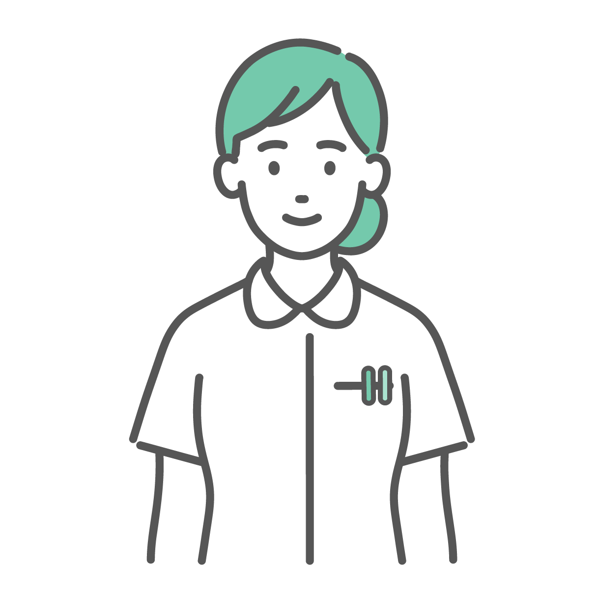 白衣を着た女性看護師の上半身。優しく微笑んでいる正面の顔。