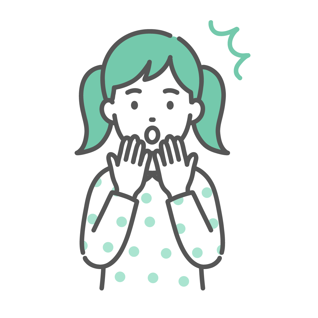 両手を口元に当てて驚いた表情をしている女の子のイラスト