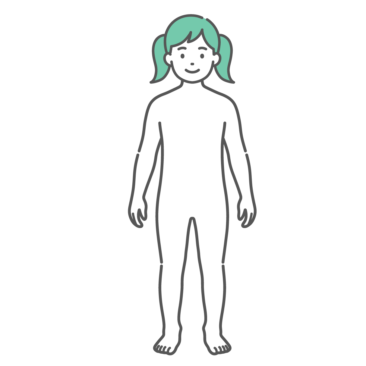 シンプルに描かれた女の子（子供）の人体図・全身モデルのイラスト（正面）