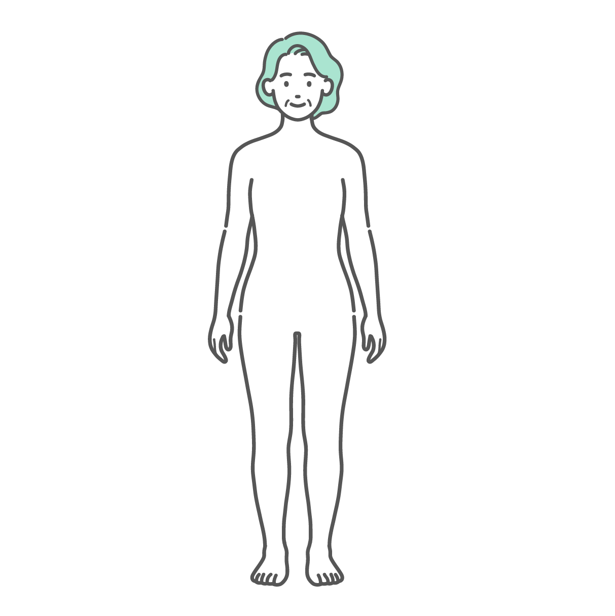 シンプルに描かれたシニア女性の人体図・全身モデルのイラスト（正面）
