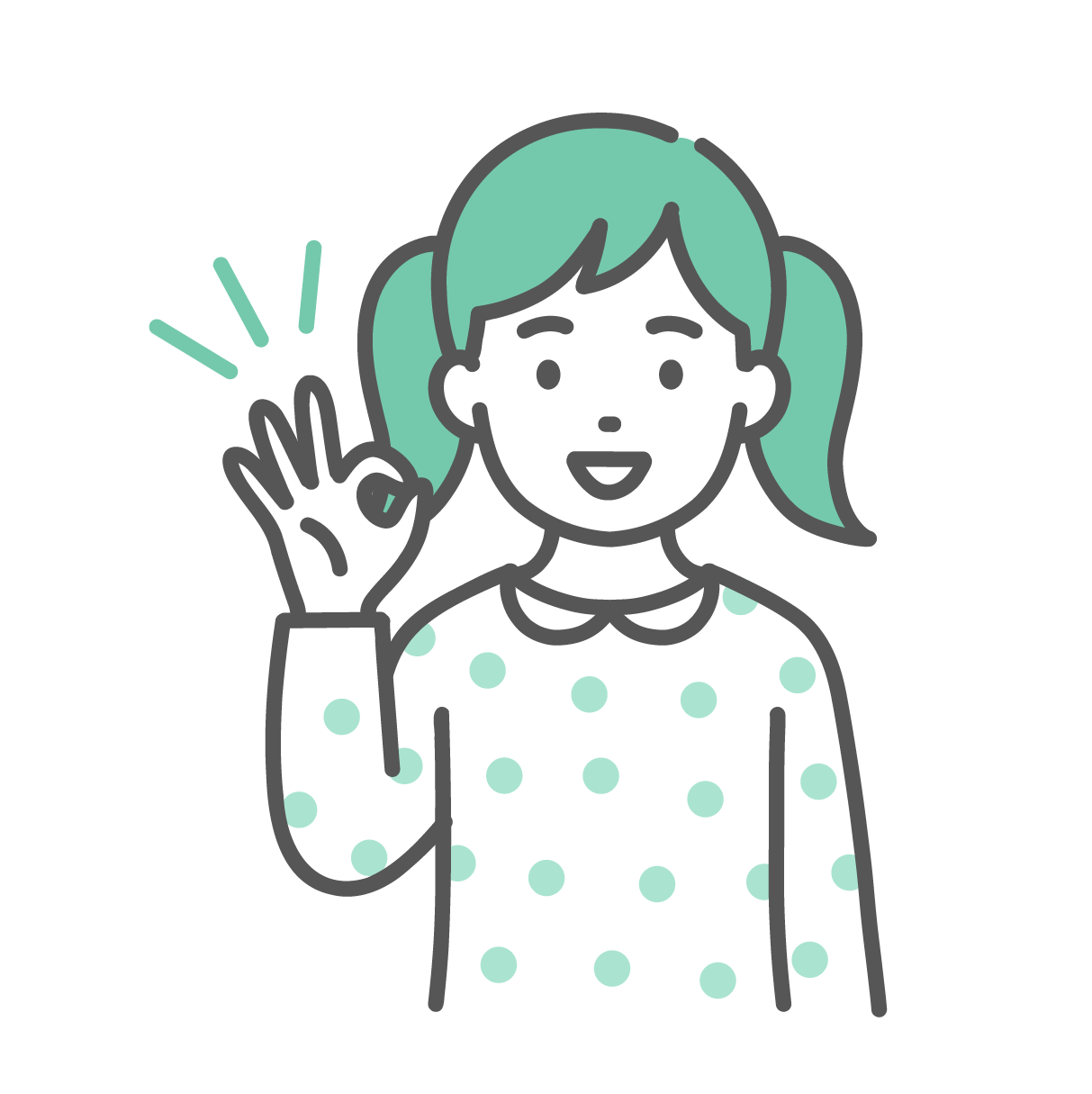 笑顔でOKサインを出して賛成している、ツインテールの小さな女の子のイラスト