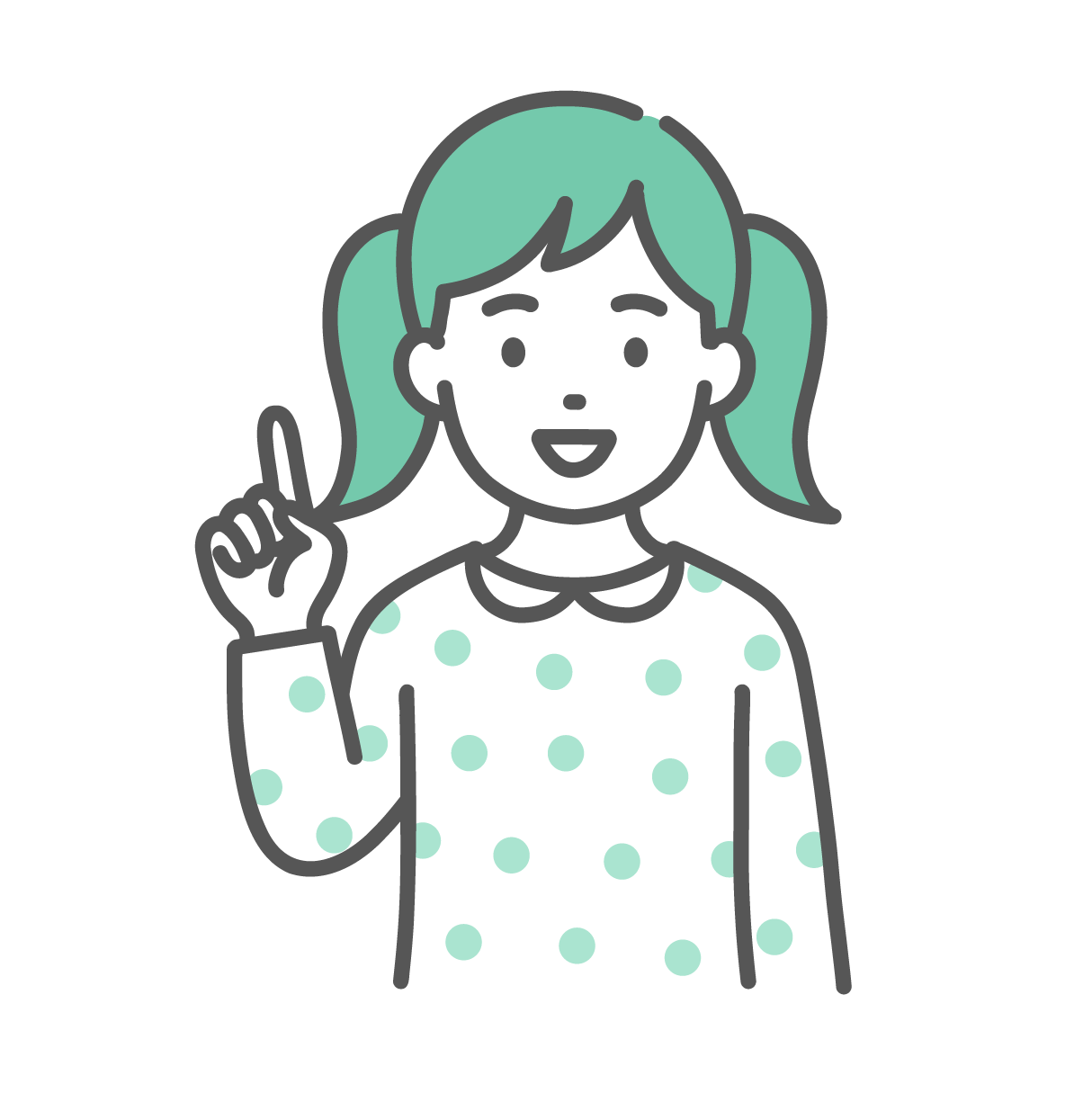 笑顔で人差し指を立ててポイントを解説している、ツインテールの小さな女の子のイラスト