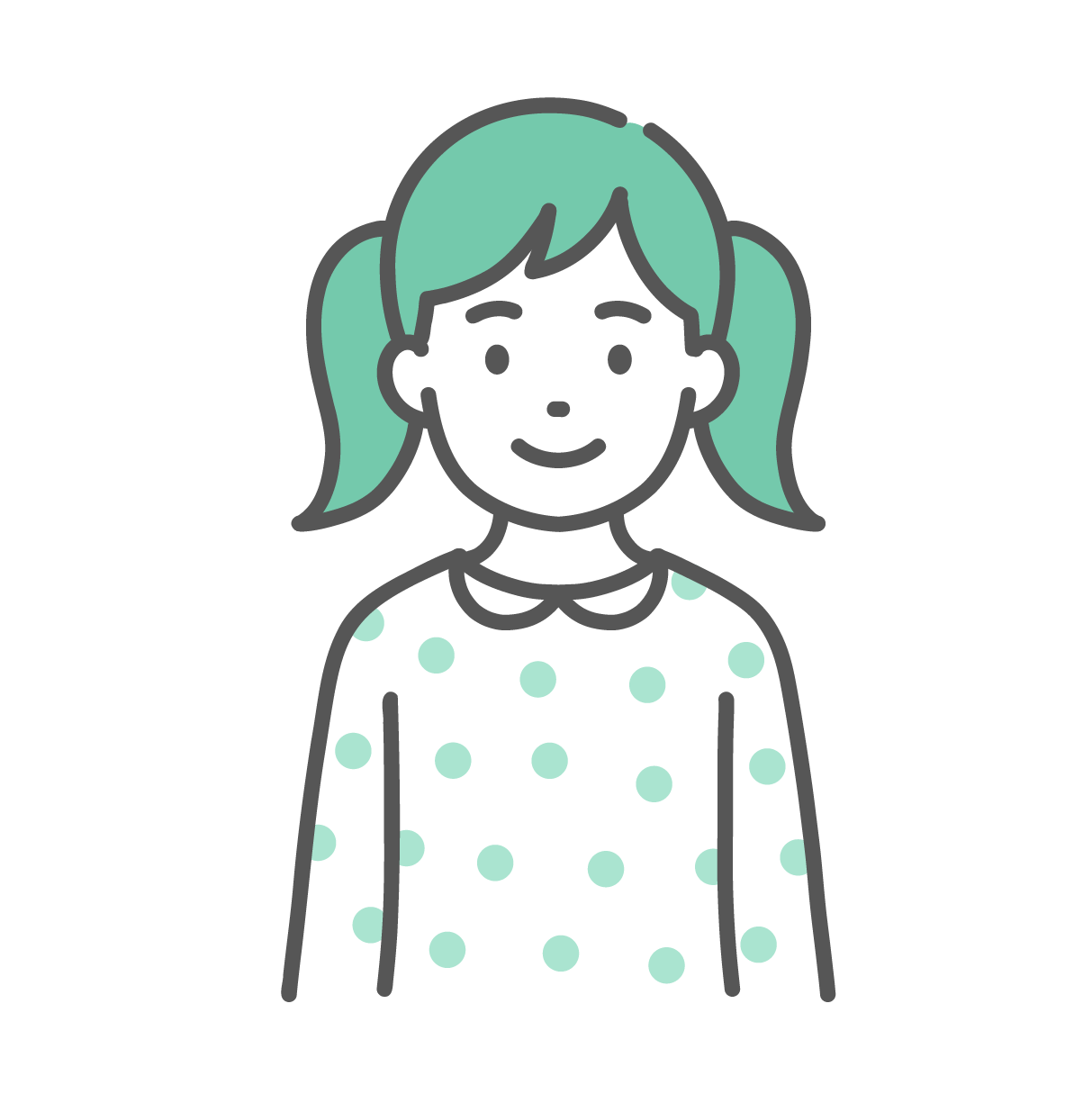 笑顔で正面を向いている、ツインテールの小さな女の子のイラスト