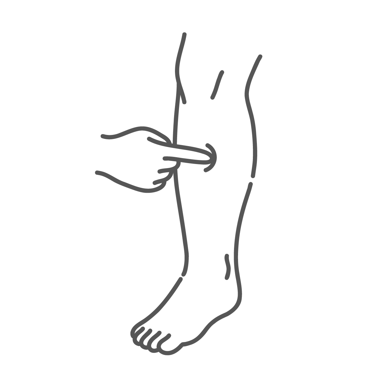 足のすねを指でグッと押して、むくみによるへこみを確認しているイラスト