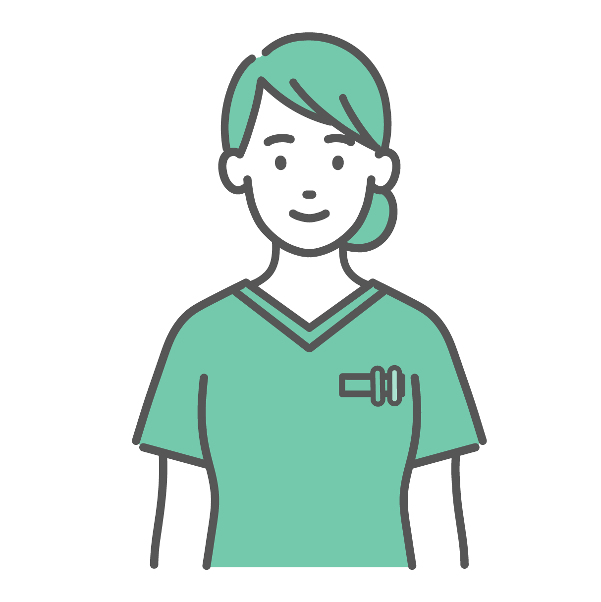スクラブを着て穏やかに微笑んでいる若い女性医療従事者のイラスト