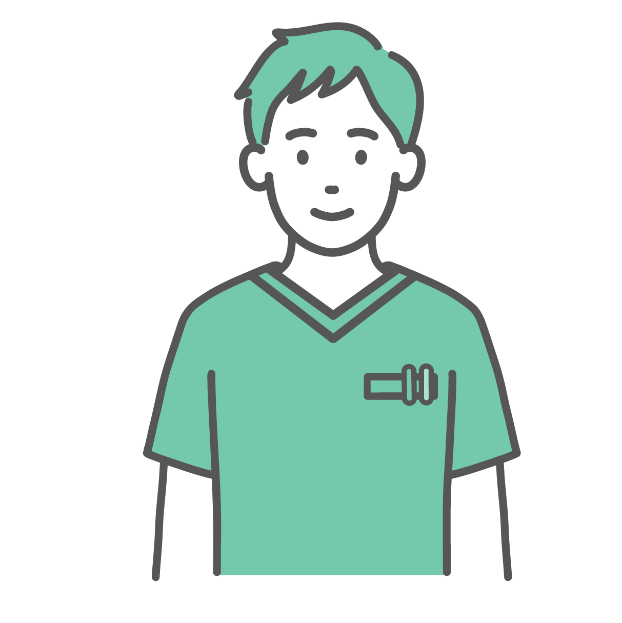 スクラブを着て穏やかに微笑んでいる若い男性医療従事者のイラスト
