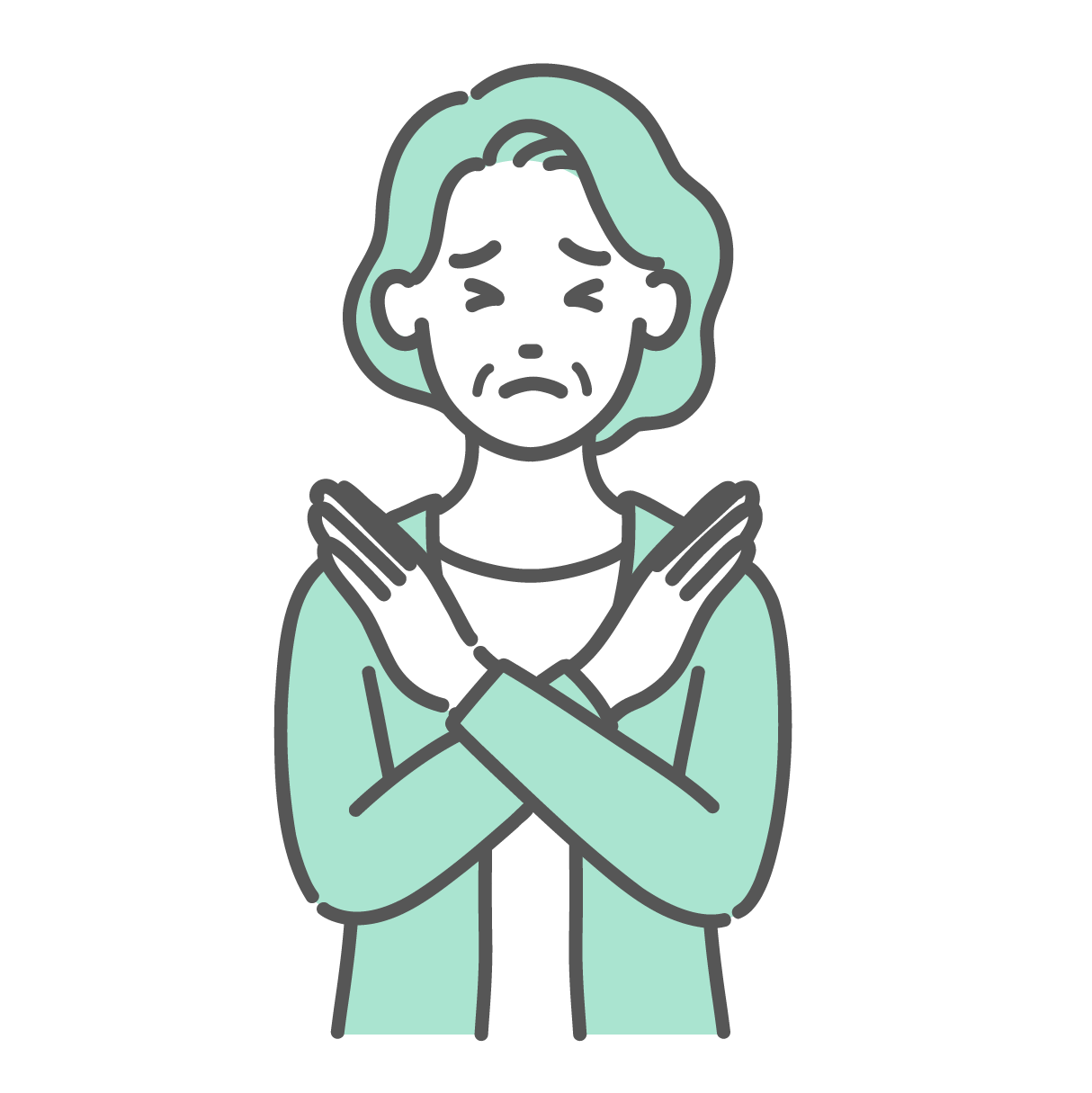 両腕でバツ印を作ってNGサインを出している高齢女性のイラスト