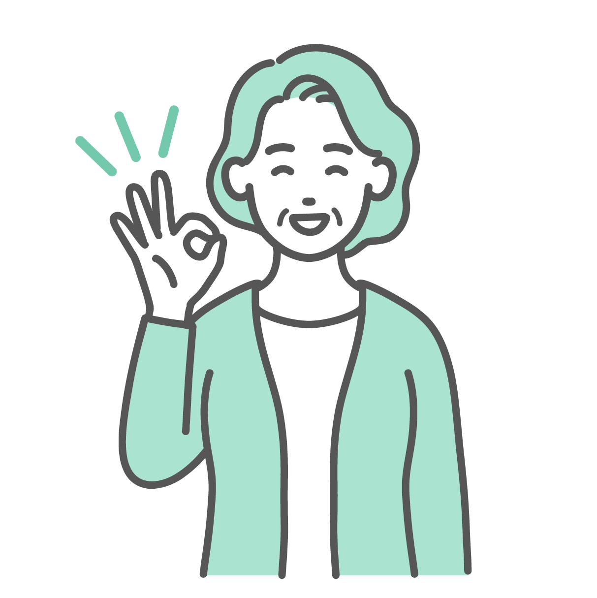 笑顔でOKサインを出して賛成している高齢女性のイラスト