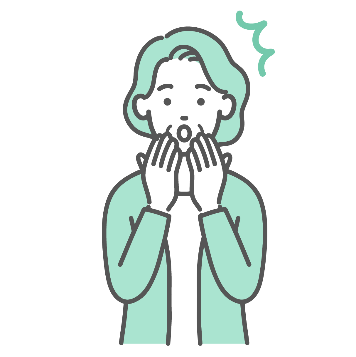 両手を口に当ててショックを受けている高齢女性のイラスト