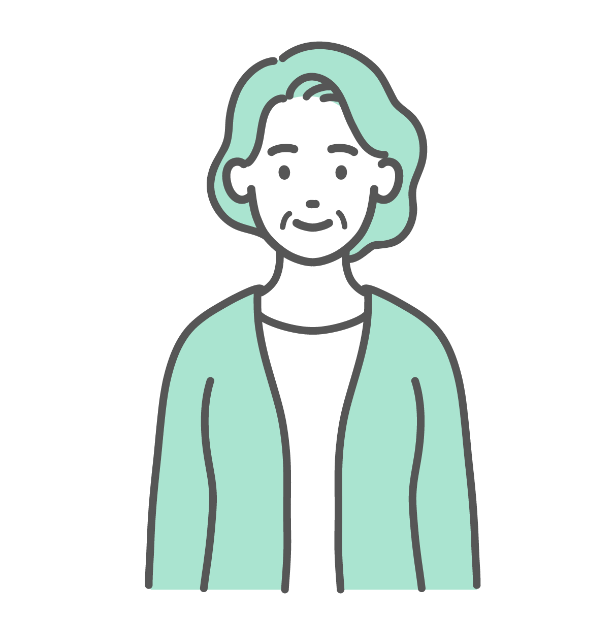 正面を向いて優しく微笑む高齢女性のイラスト