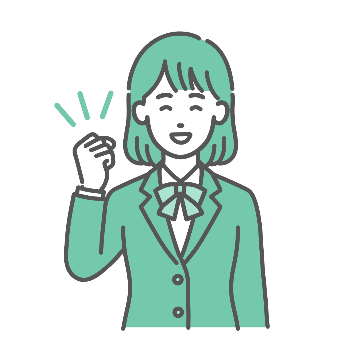 笑顔でガッツポーズをして喜んでいる制服姿のティーン女性（女子中高生）のイラスト