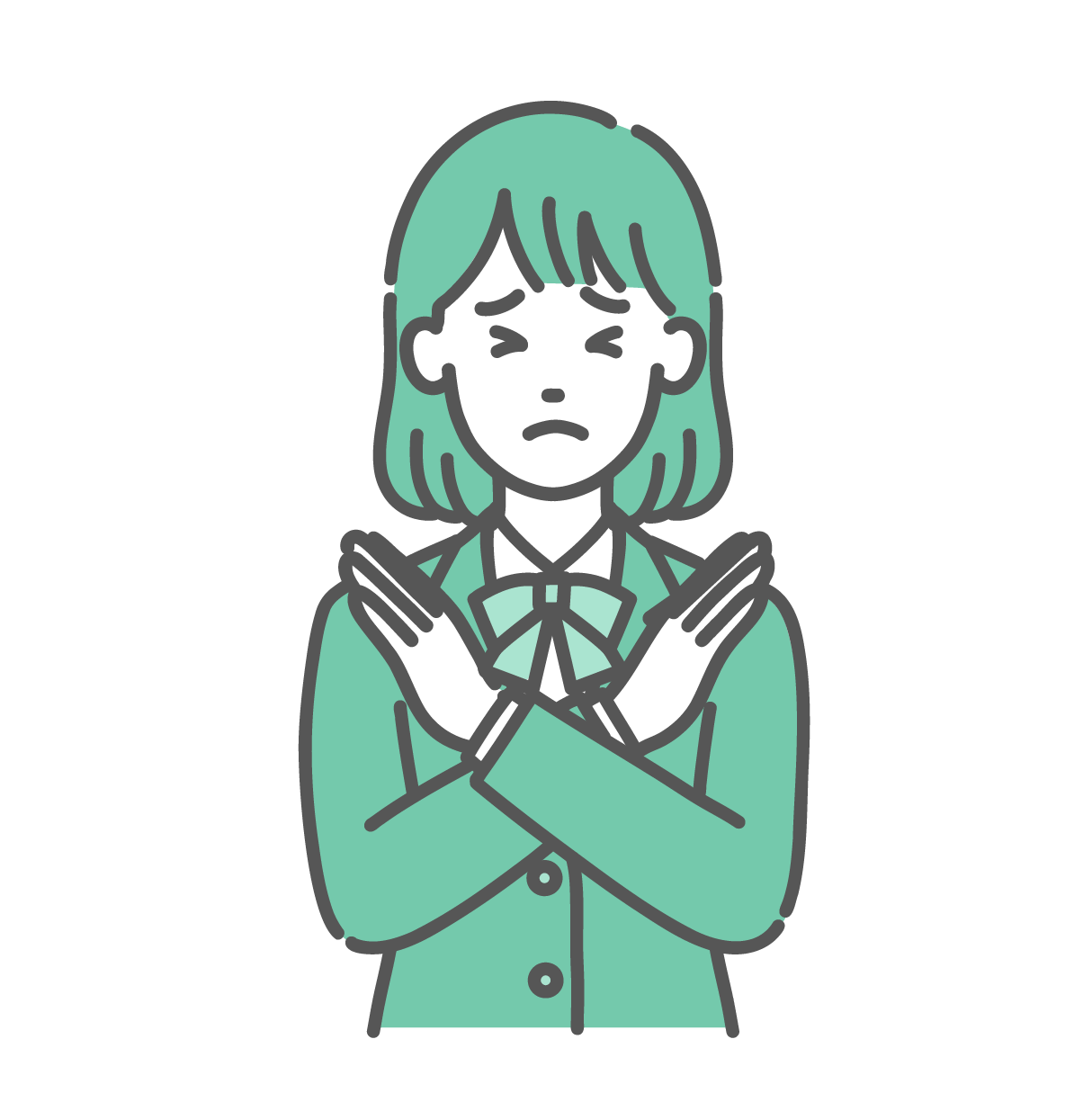 両腕でバツ印を作ってNGサインを出している制服姿のティーン女性（女子中高生）のイラスト
