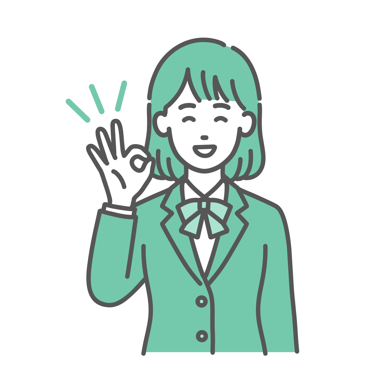 笑顔でOKサインを出して賛成している制服姿のティーン女性（女子中高生）のイラスト