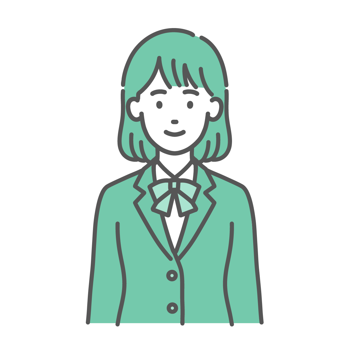 制服のベストを着て、正面を向いて笑顔で微笑むティーン女性（女子中高生）のイラスト