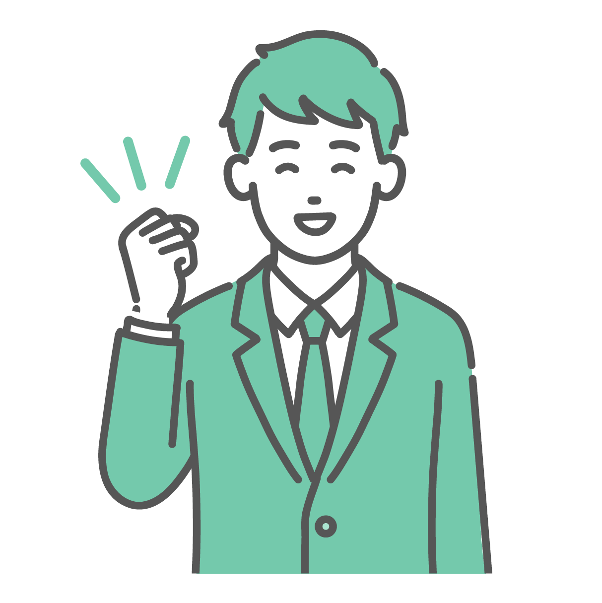 笑顔でガッツポーズをしている、ブレザー制服姿の男子学生のイラスト