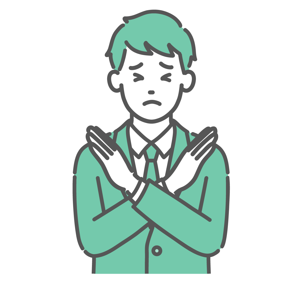 胸の前で腕をクロスさせてNGサインを出している、ブレザー制服姿の男子学生のイラスト