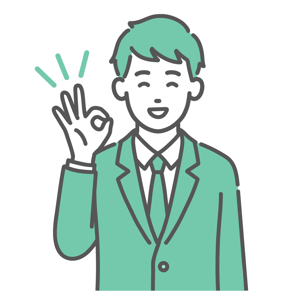 笑顔でOKサインを出している、ブレザー制服姿の男子学生のイラスト