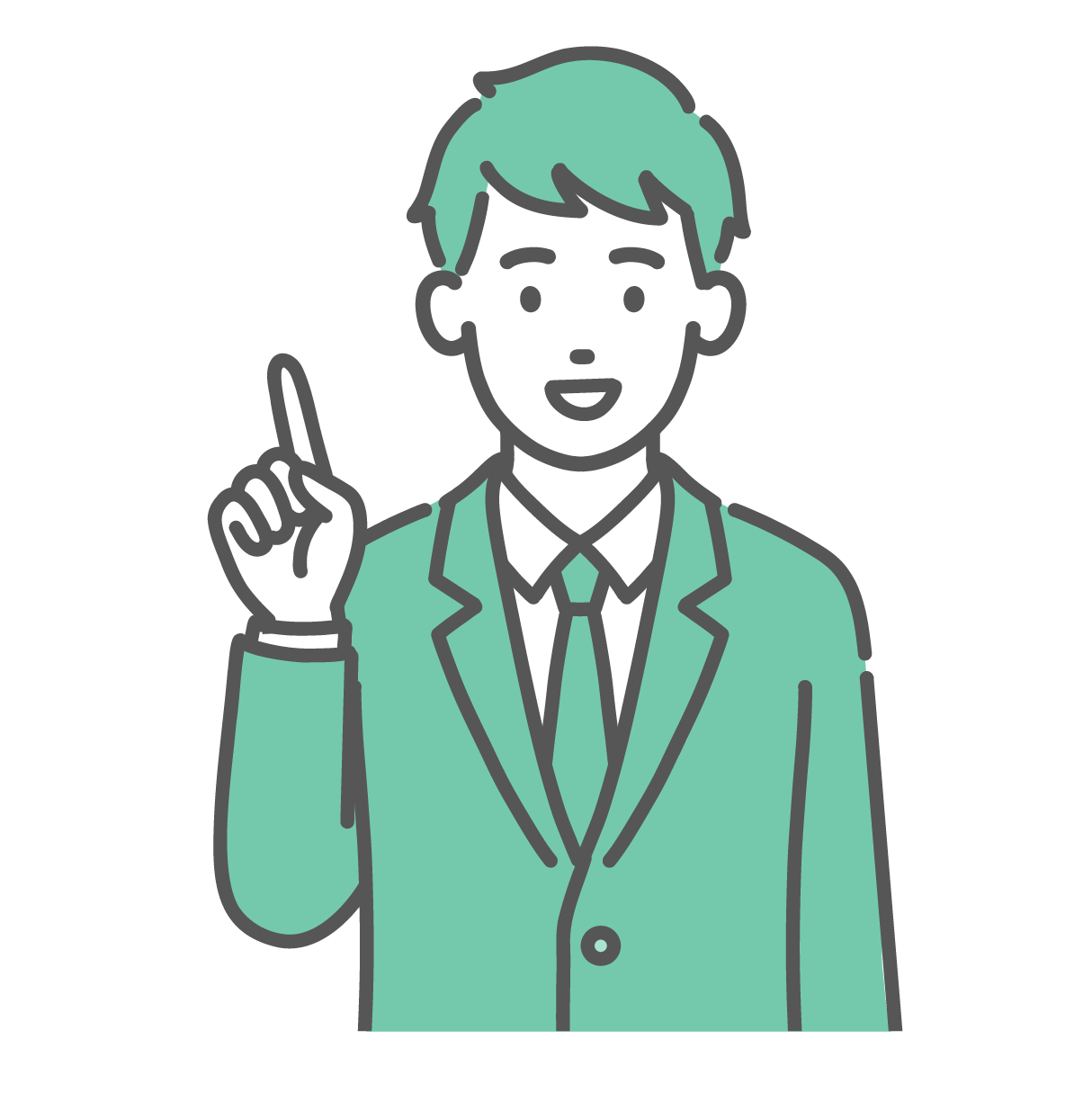 笑顔で人差し指を立てて、ポイントを解説している、ブレザー制服姿の男子学生のイラスト