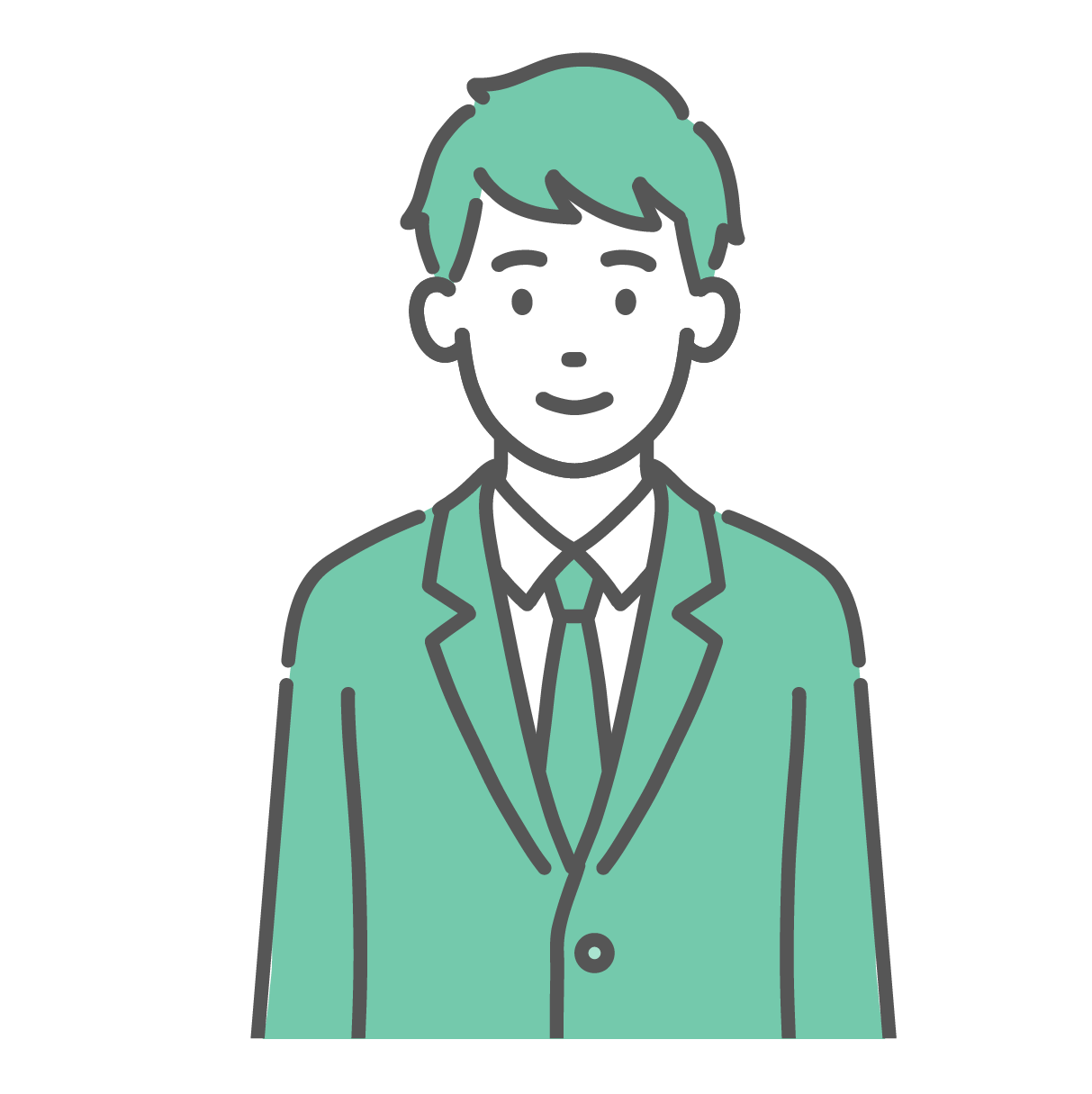 穏やかな笑顔で正面を向いている、ブレザー制服姿の男子学生のイラスト