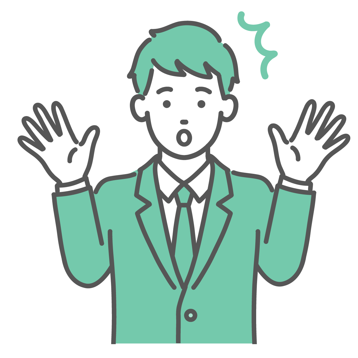 両手を広げて驚いた表情をしている、ブレザー制服姿の男子学生のイラスト