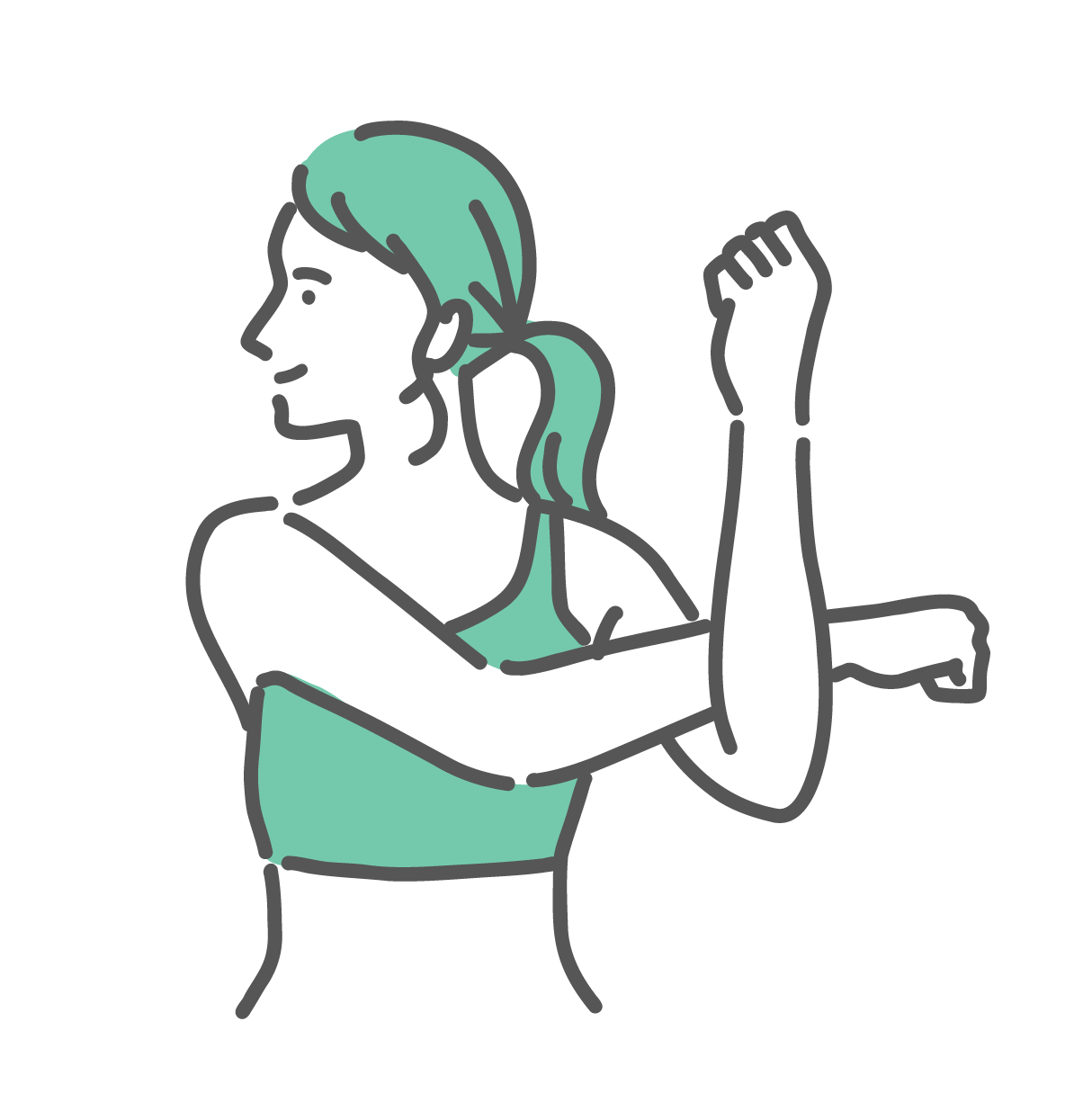 胸の前で腕をクロスさせて、肩と腕のストレッチをしているスポーツウェア姿の女性のイラスト