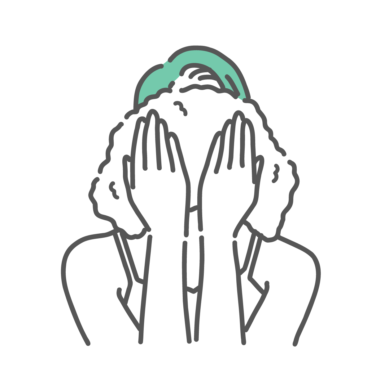 両手で持ったタオルで顔全体を優しく覆っている女性のイラスト