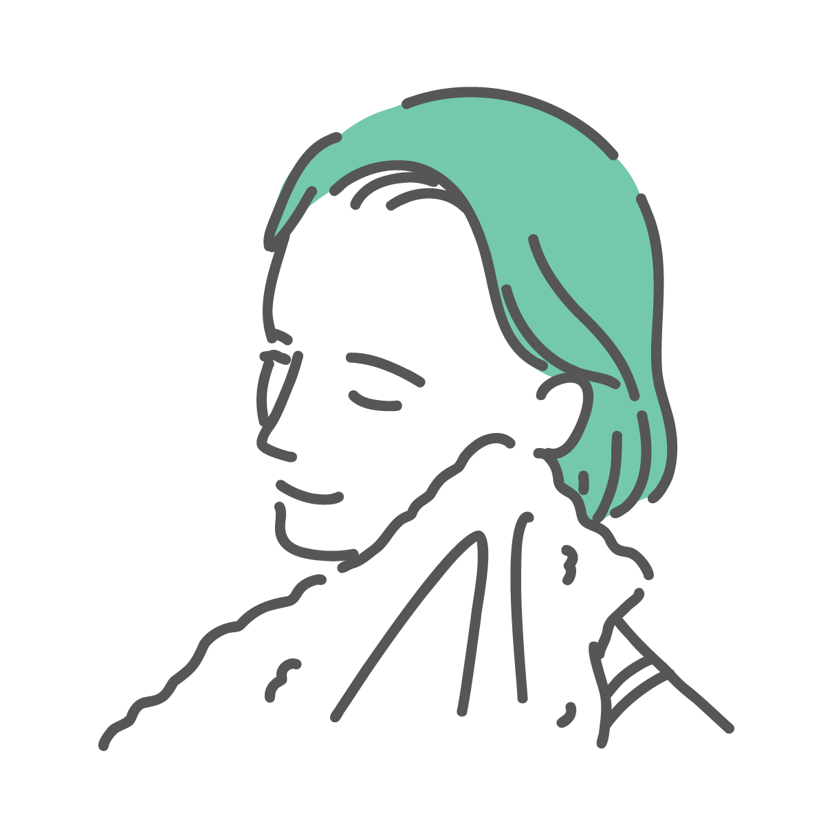 タオルで洗顔後の顔や運動後の汗を拭いている女性の上半身イラスト