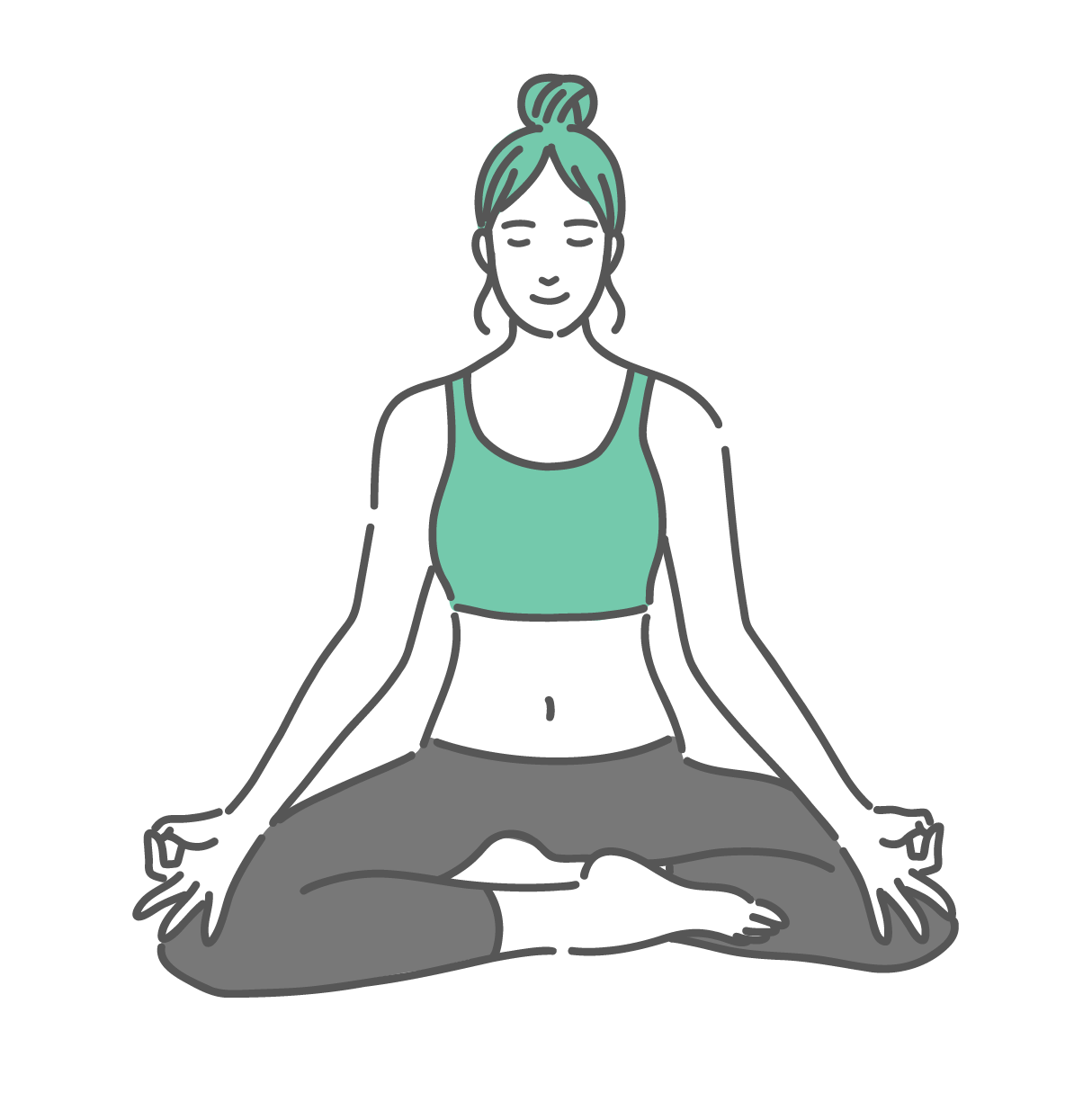 あぐらをかいて目を閉じ、ヨガの瞑想のポーズをとっている女性のイラスト