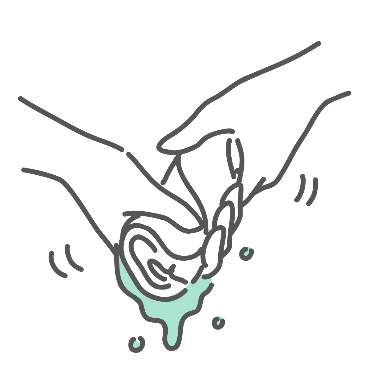 水に濡らしたタオルを両手でギュッと絞って水滴が落ちているイラスト