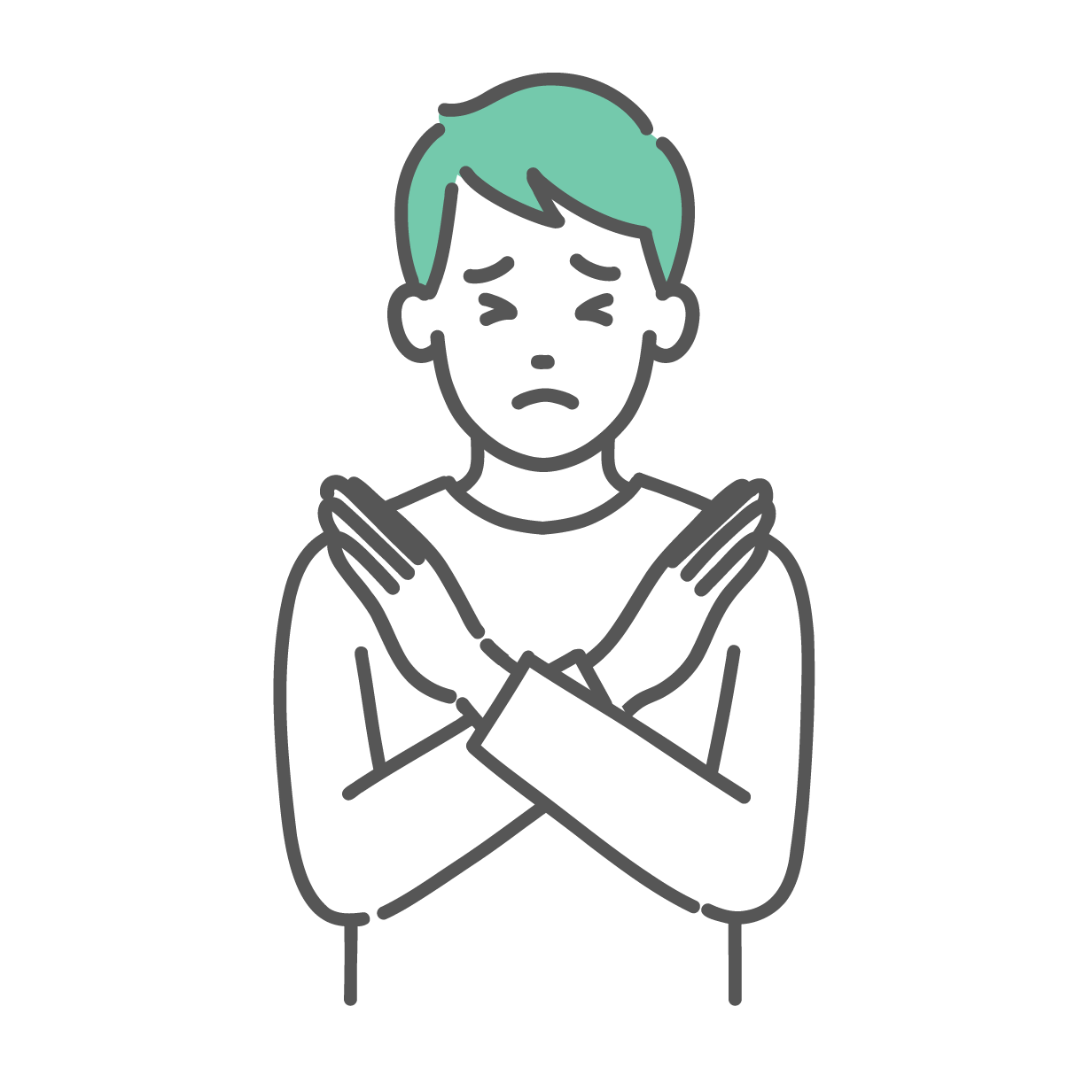 胸の前で腕をクロスさせてNGサインを出している、私服姿の若い男性のイラスト