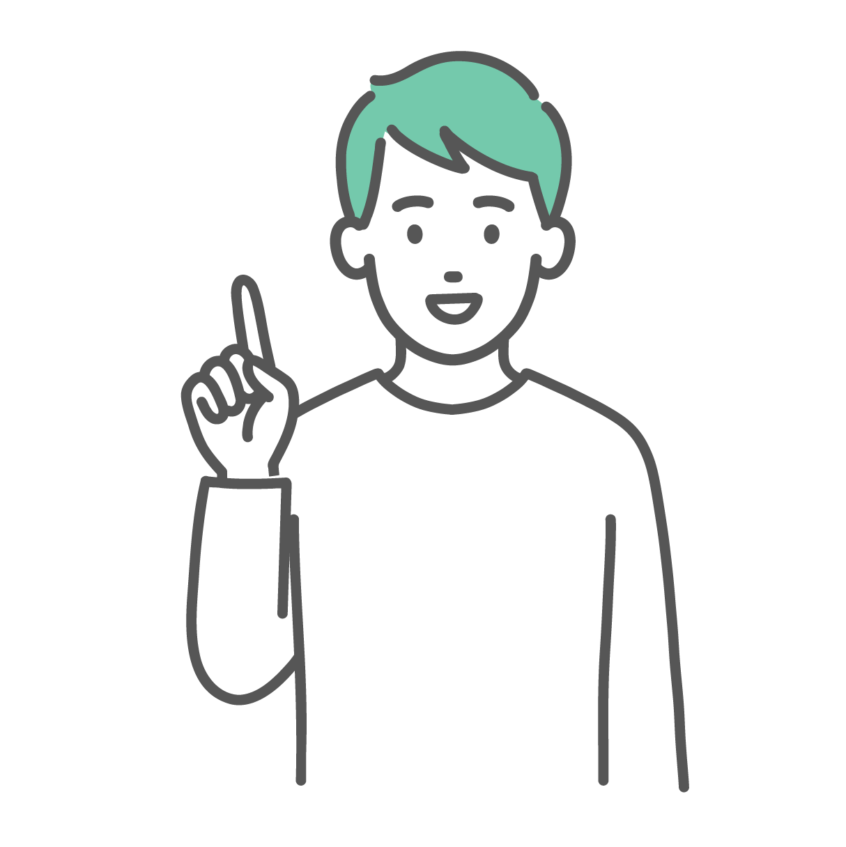 笑顔で人差し指を立てて、ポイントを解説している私服姿の若い男性のイラスト
