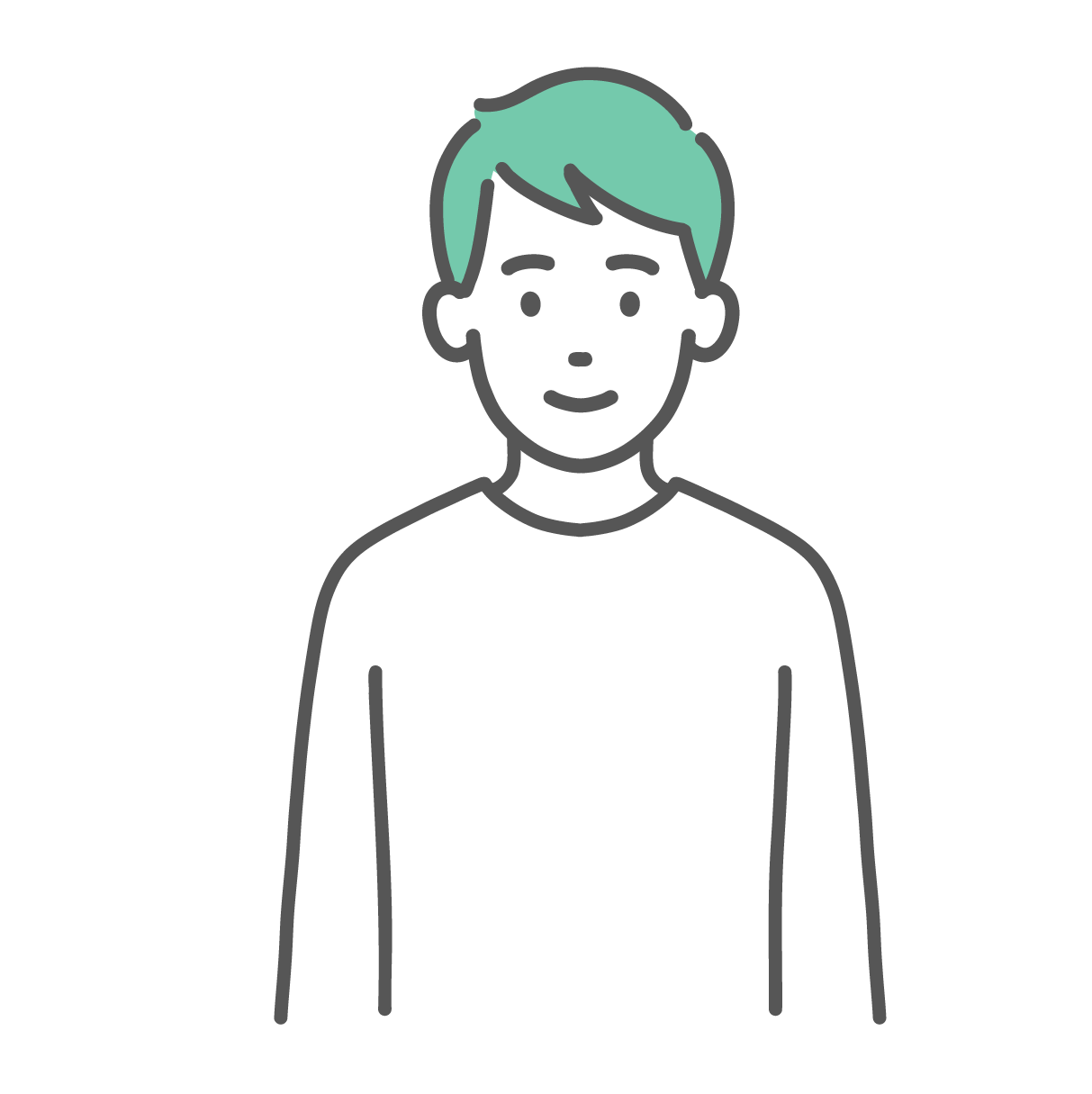 穏やかな笑顔で正面を向いている、私服姿の若い男性のイラスト