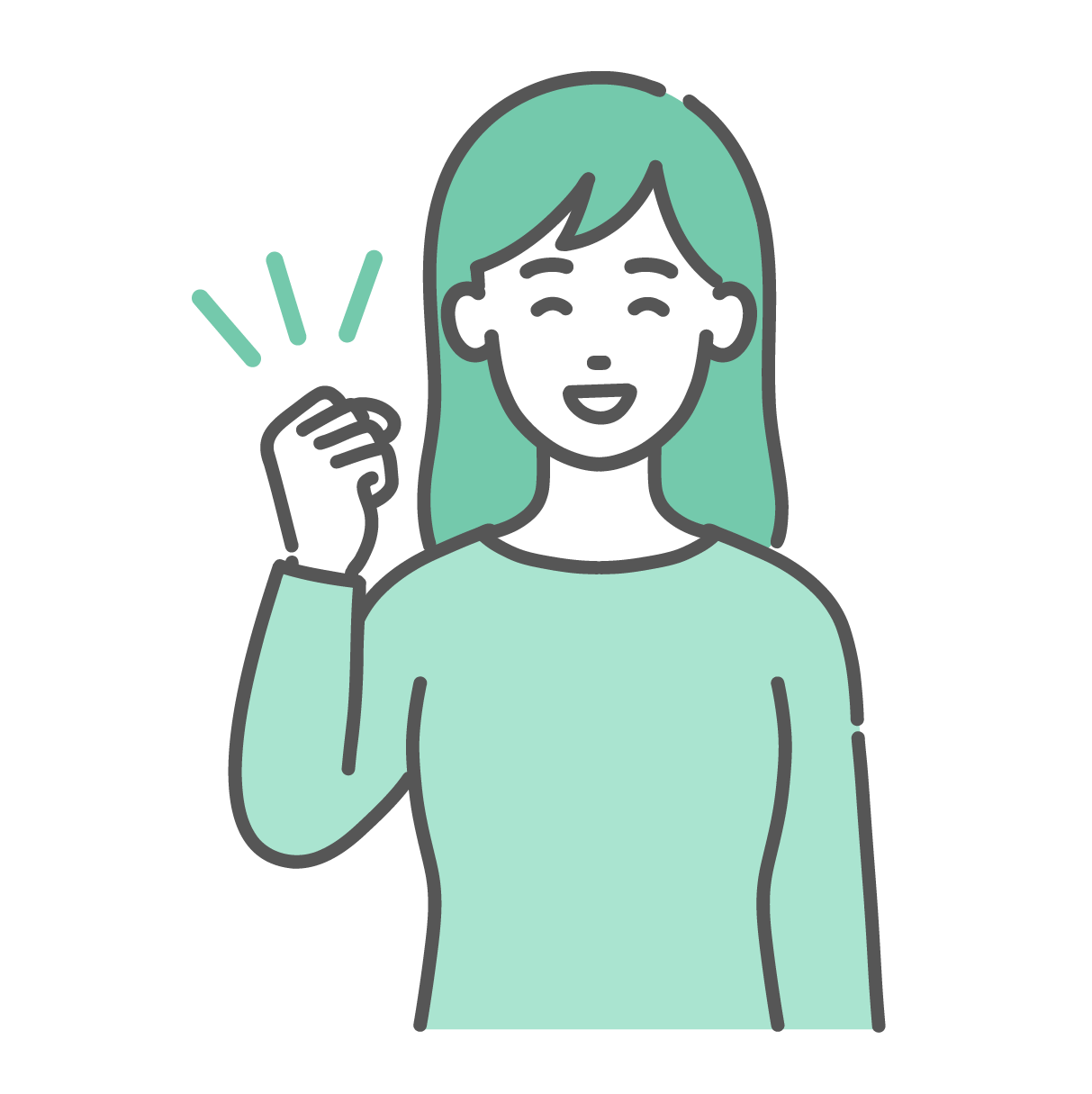 笑顔でガッツポーズをして喜んでいる若い女性のイラスト