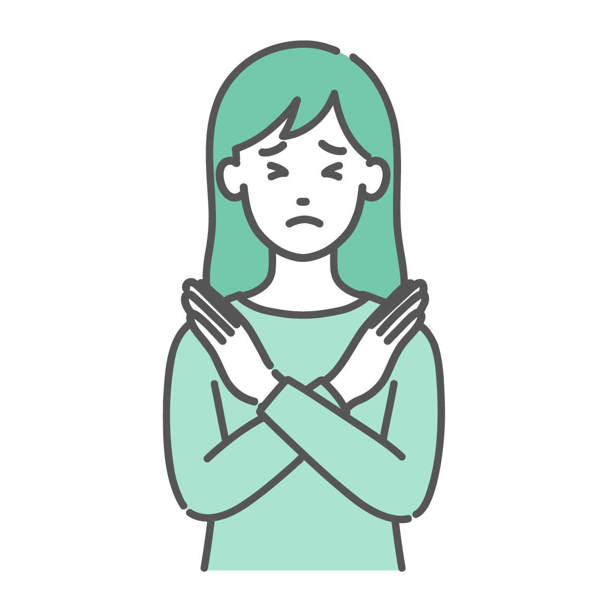 両腕でバツ印を作ってNGサインを出している若い女性のイラスト