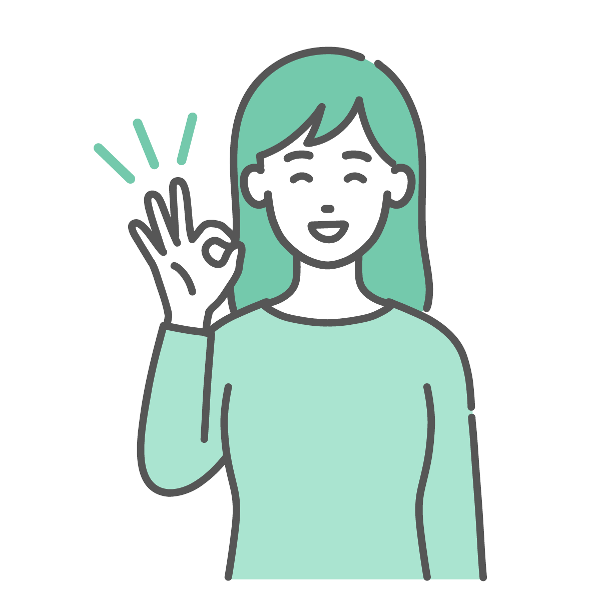 笑顔でOKサインを出して賛成している若い女性のイラスト