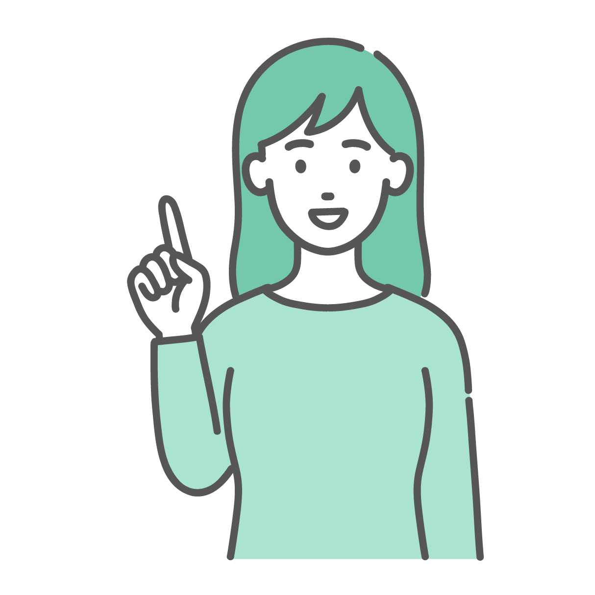右手の人差し指を立てて笑顔でポイントを説明している若い女性のイラスト