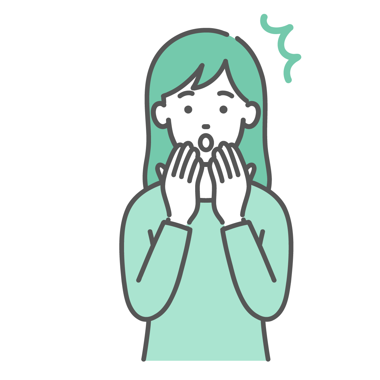 両手を口に当ててショックを受けている若い女性のイラスト