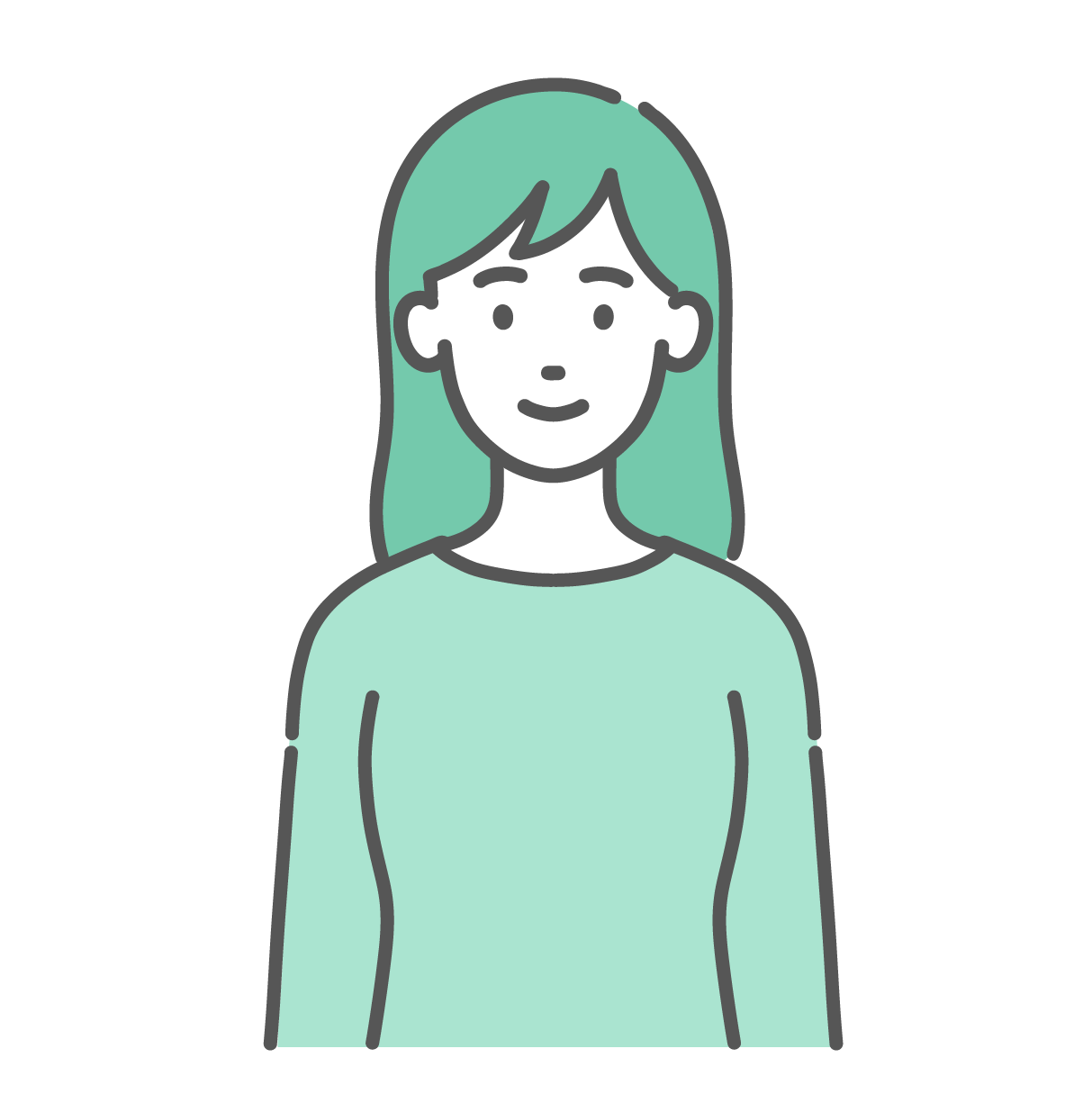 正面を向いて微笑む若い女性のイラスト