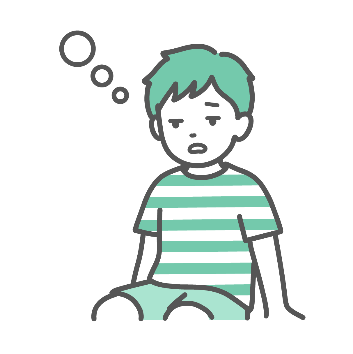 焦点が合わず、気分が悪そうにぼーっと座り込んでいる男の子のイラスト