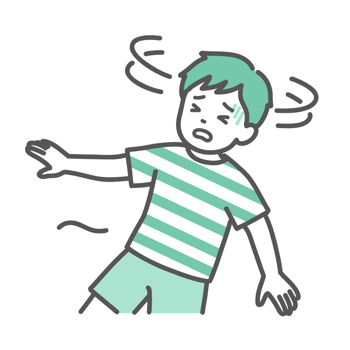 めまいや立ちくらみでふらつき、今にも倒れそうになっている男の子のイラスト