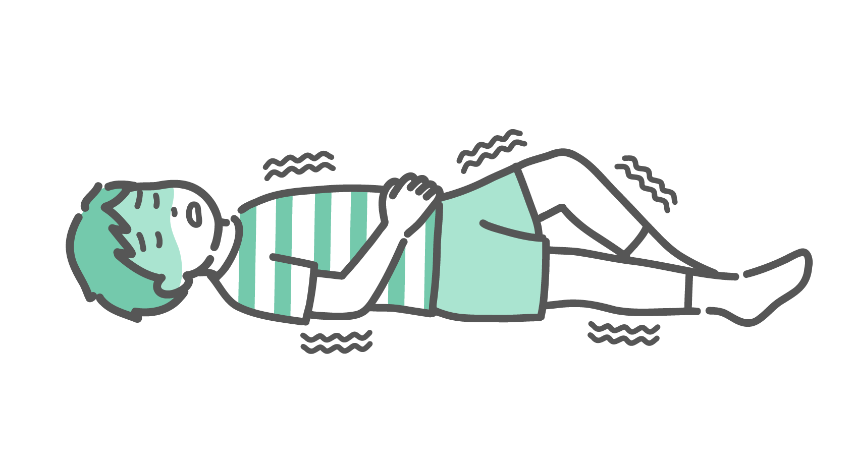 顔面蒼白で仰向けに倒れ、全身がけいれんして意識を失っている男の子のイラスト