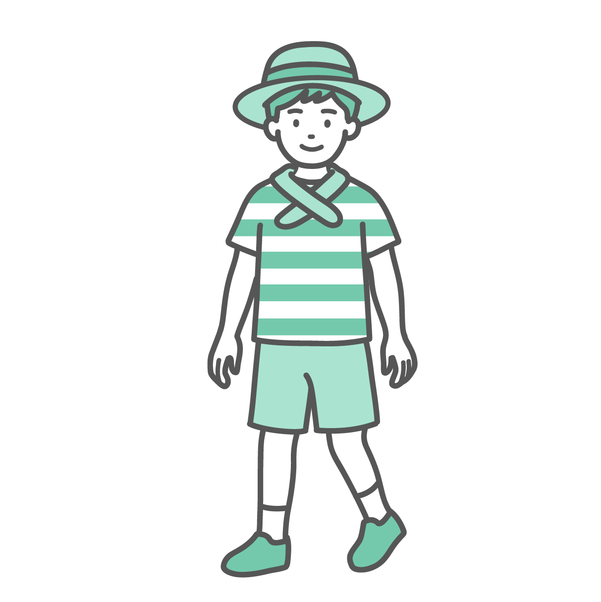 帽子をかぶりネッククーラーをつけた男の子